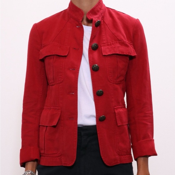Nili Lotan Cambre Sunkissed Red Brass Button Down Cotton Utility Jacket EUC XS - Picture 1 of 12